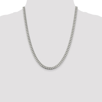 Sterling Silver 6mm Domed w/ Side Diamond-Cut Curb Chain Necklace 22"