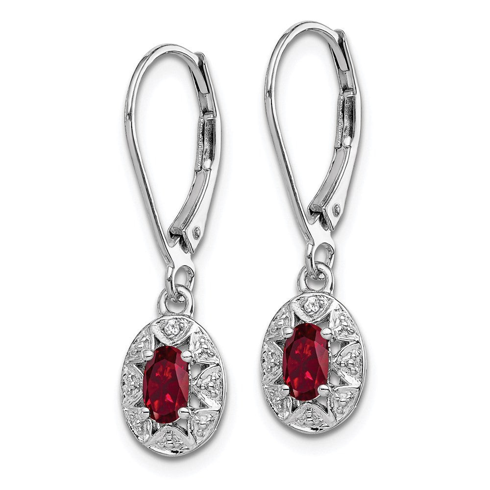 Sterling Silver Rhodium Plated Diamond & Lab Created Ruby Dangle Earrings