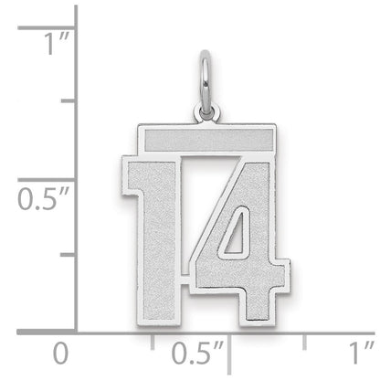 14k White Gold Medium Satin Number 14 Charm Pendant