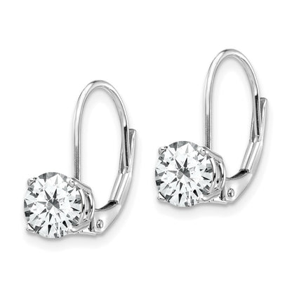14k White Gold 6mm Cubic Zirconia Leverback Drop & Dangle Earrings