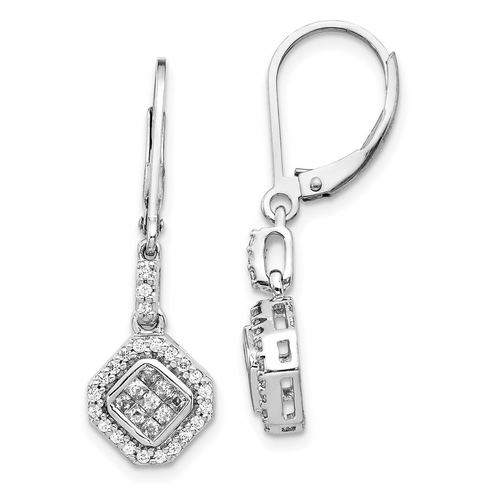 14k White Gold Diamond Leverback Drop & Dangle Earrings