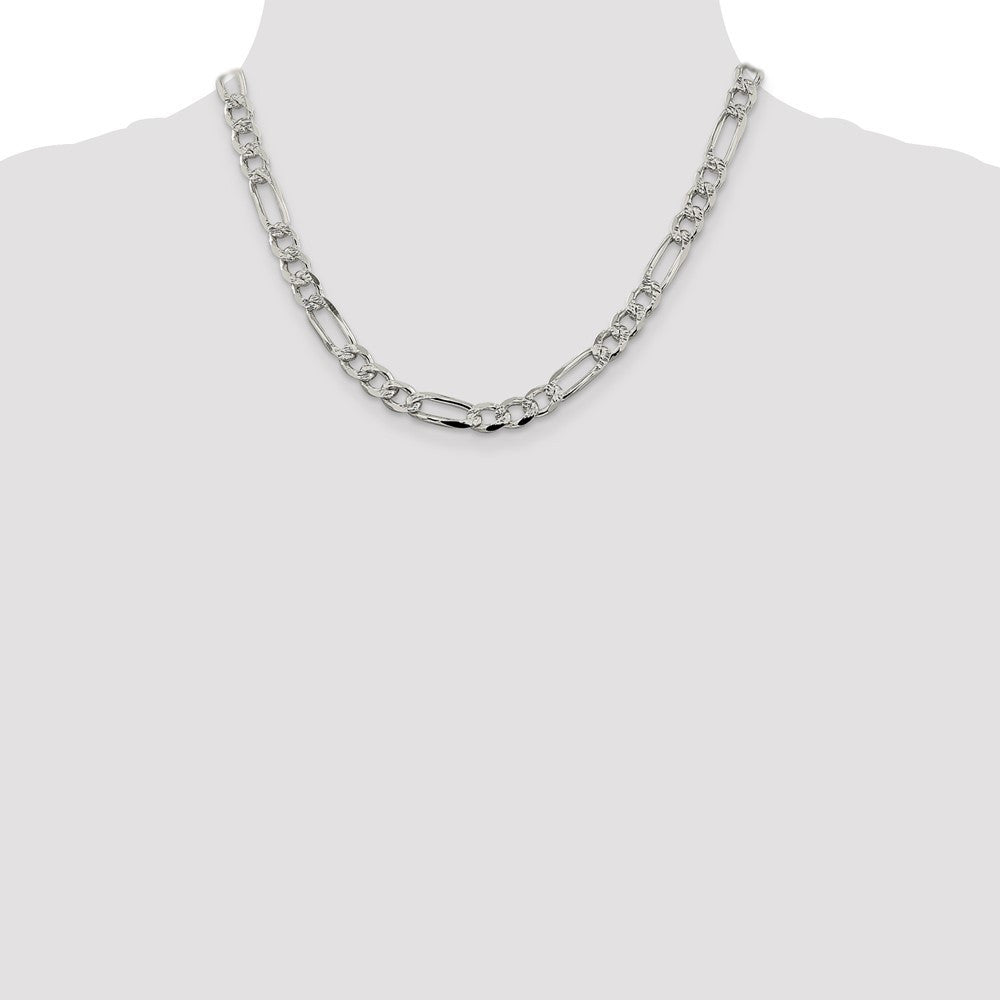 Sterling Silver 7.25mm Pav� Flat Figaro Chain Necklace 18"