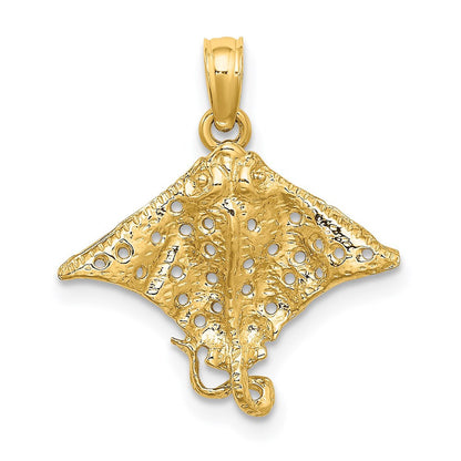 14k Yellow Gold Spotted Eagle Ray with Holes Charm Pendant
