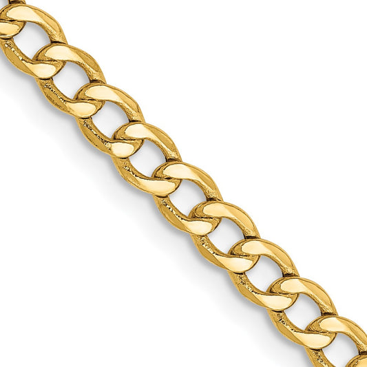 14k Yellow Gold 3.35mm Semi-Solid Curb with Lobster Clasp Chain Necklace 26"