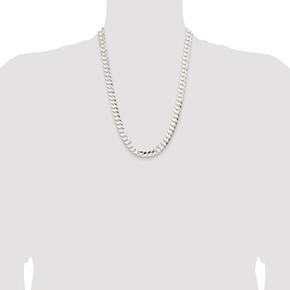 Sterling Silver Rhodium-plated 9.75mm Concave Beveled Curb Chain Necklace 24"