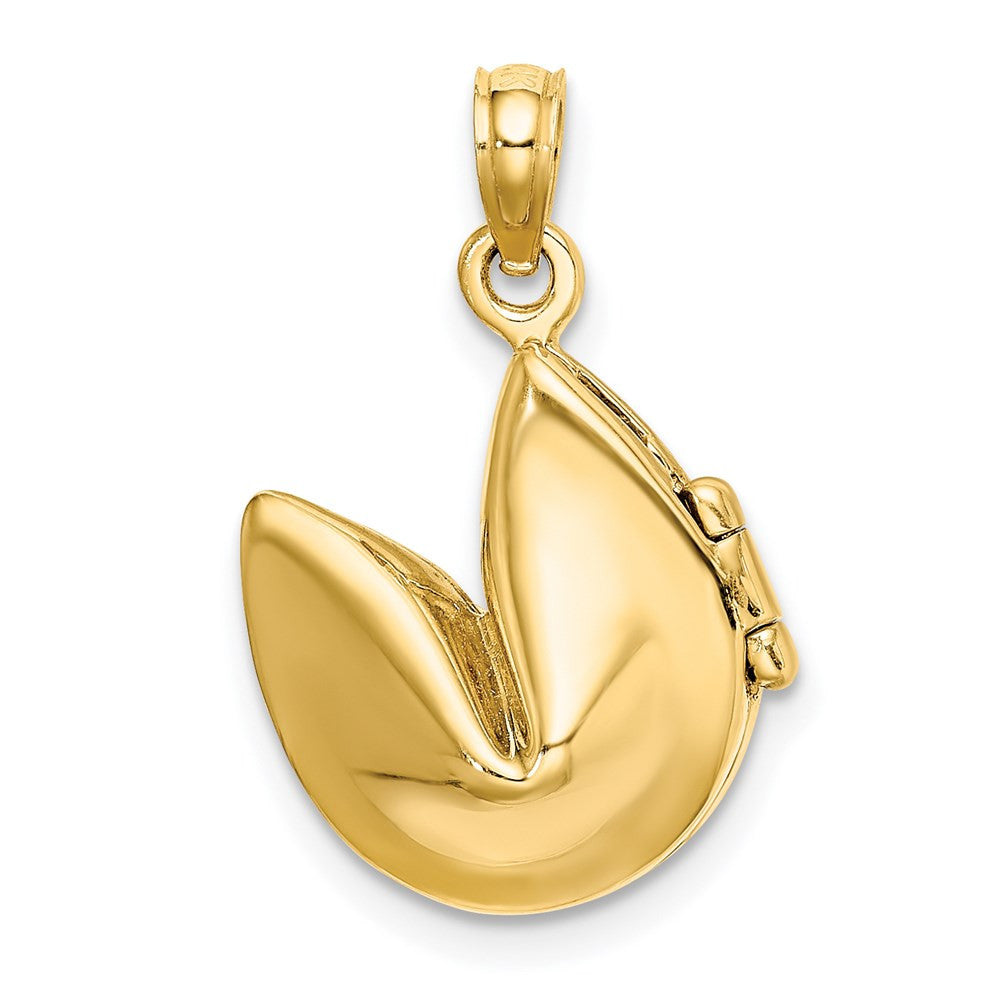 14k Yellow Gold 3-D Opens Fortune Cookie Charm Pendant