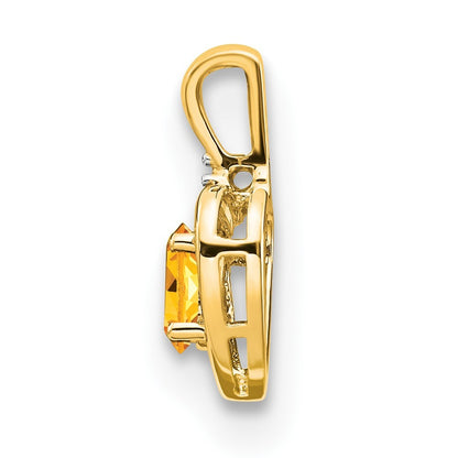 14k Yellow Gold Citrine and Diamond Heart Pendant