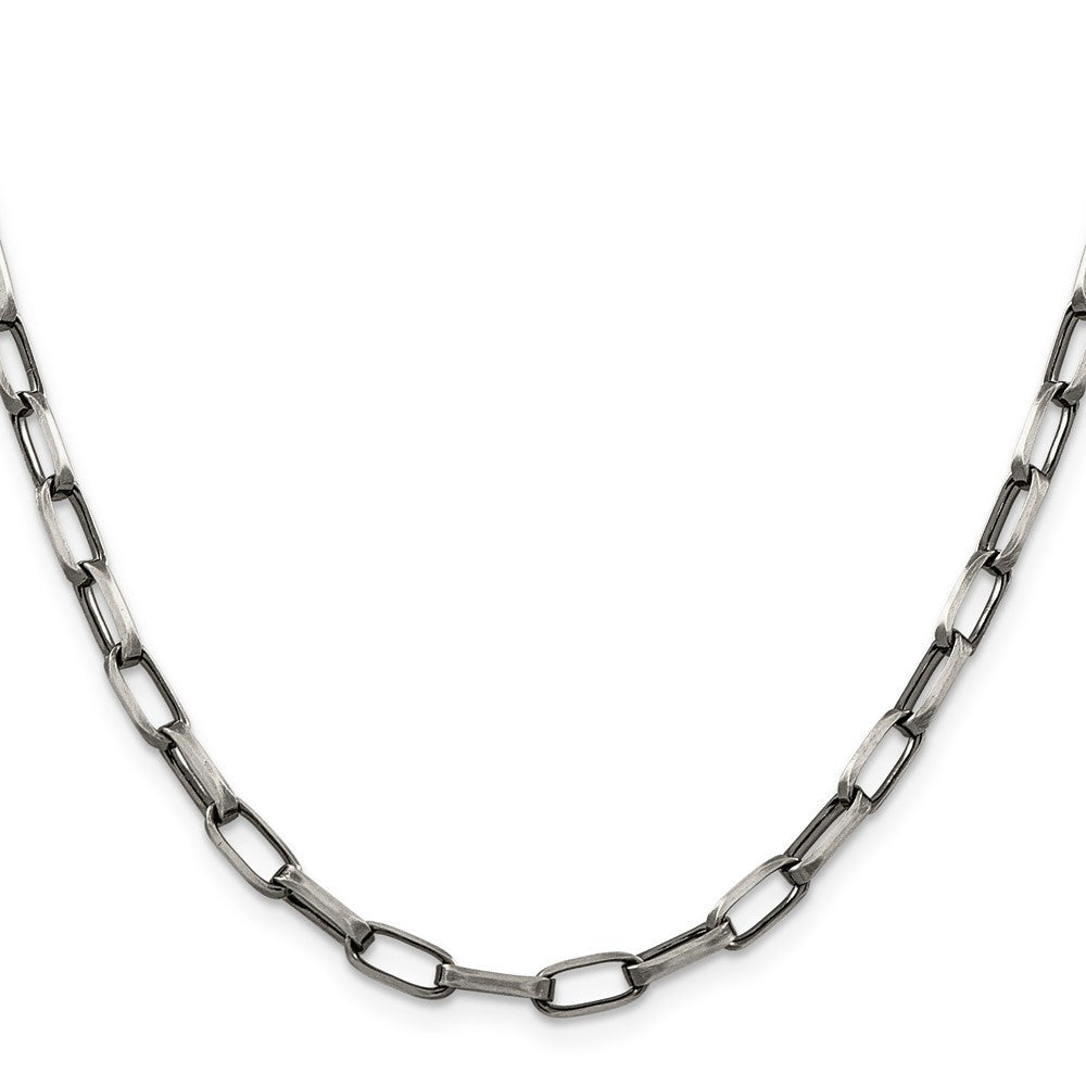Sterling Silver Antiqued 4.8mm Elongated Open Link Chain Necklace 24"