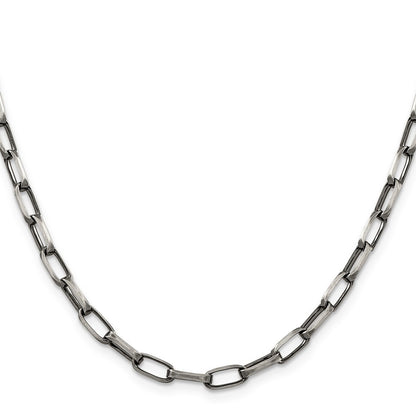 Sterling Silver Antiqued 4.8mm Elongated Open Link Chain Necklace 24"
