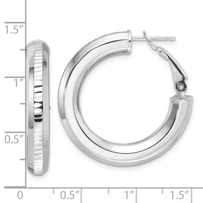 Sterling Silver RH-pltd D/C 4.75mm Omega Back Round Hoop Earrings