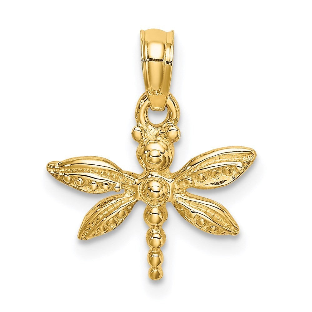 14k Yellow Gold 2-D Mini Dragonfly Solid Wings Charm Pendant
