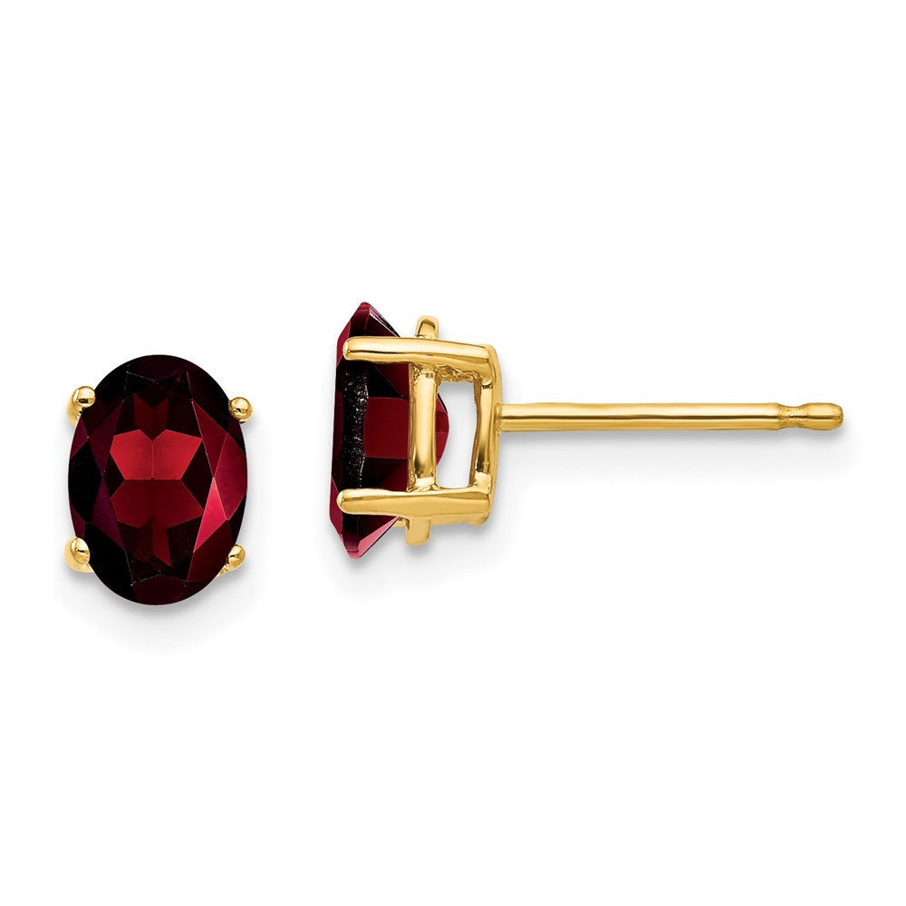 14k Yellow Gold 7x5mm Oval Garnet Stud Earrings
