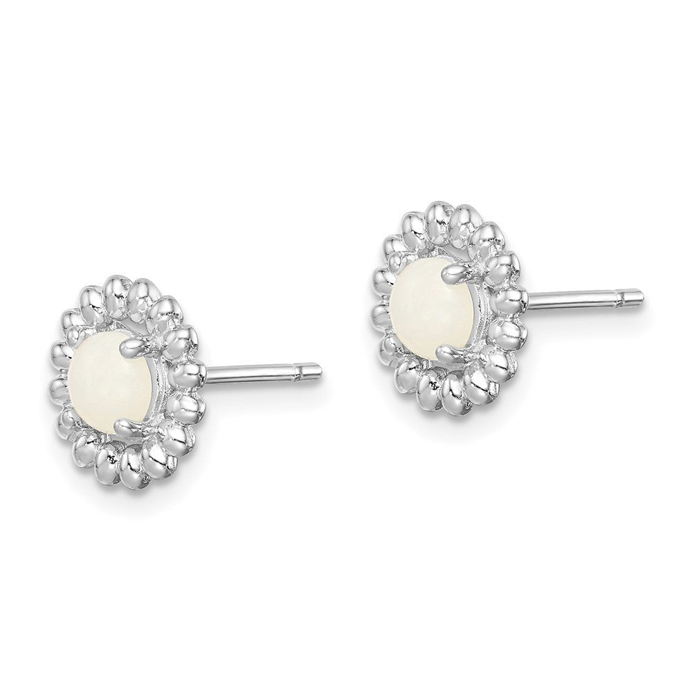 Sterling Silver Rhod-plat Milky Opal Button Stud Earrings
