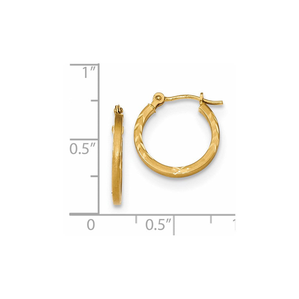 14k Yellow Gold Satin and Polished Diamond Cut Design Hoops