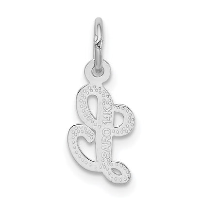 14k White Gold Casted Script Letter L Initial Charm Pendant