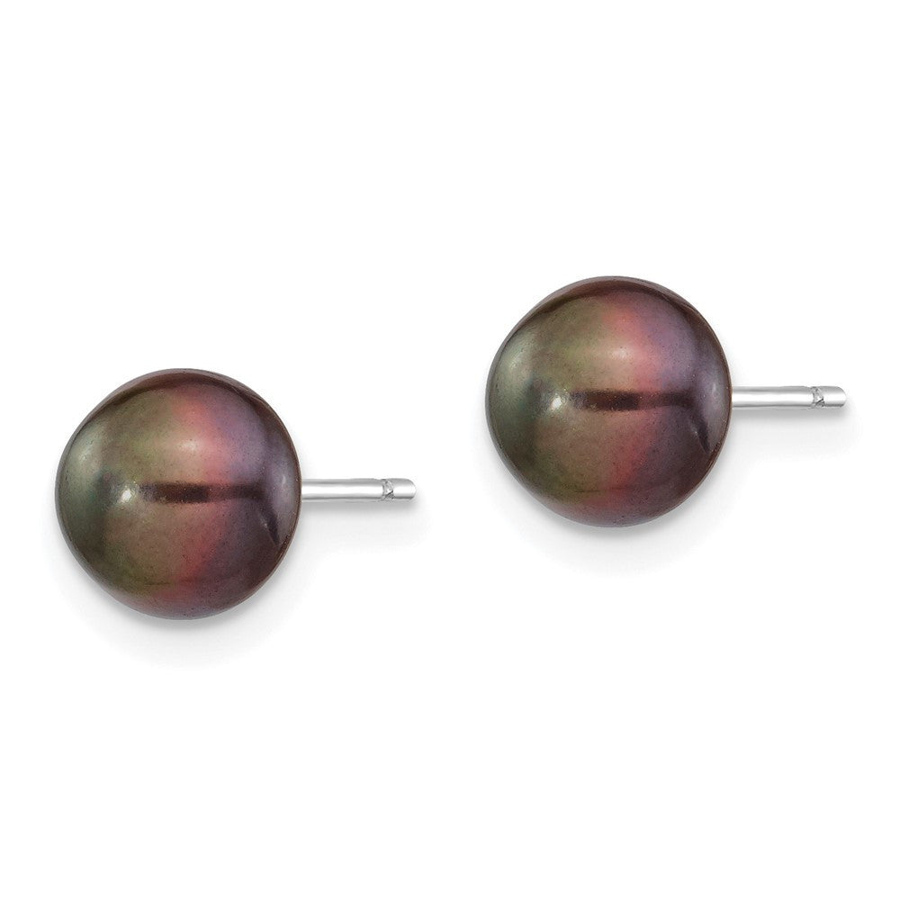 14k White Gold 7-8mm Black Button Freshwater Cultured Pearl Stud Earrings