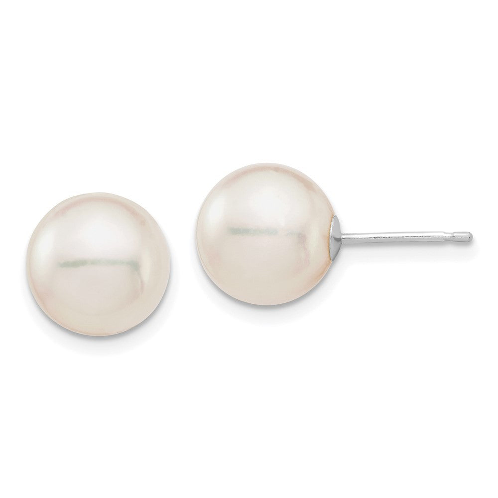 14k White Gold 9-10mm White Round Akoya Saltwater Cultured Pearl Stud Earrings