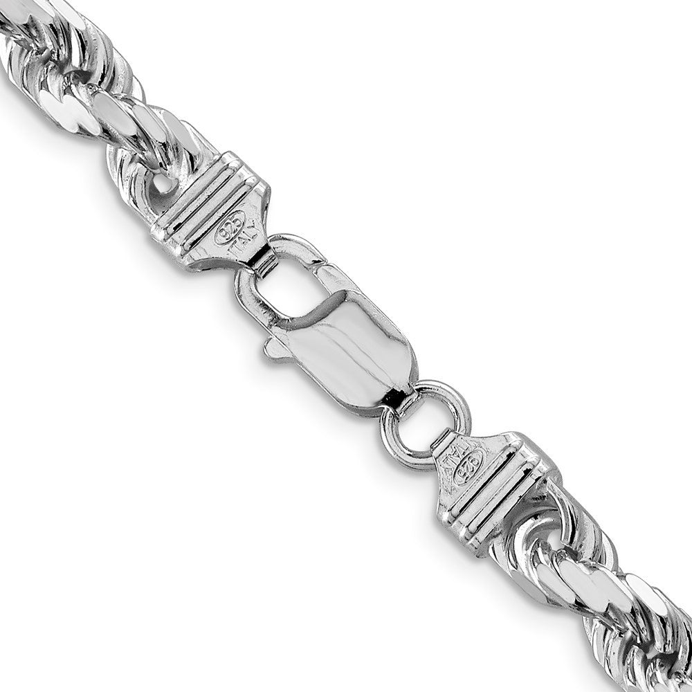 Sterling Silver Rhodium-plated 6.5mm Diamond-cut Rope Chain Necklace 20"