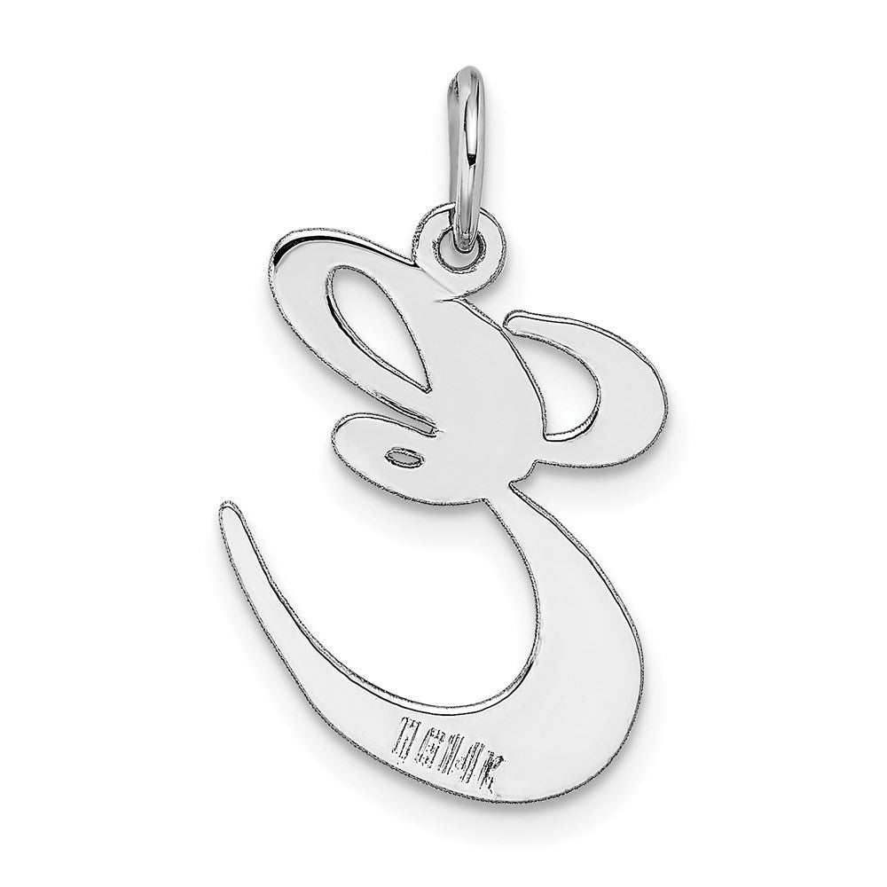 14k White Gold Large Fancy Script Letter E Initial Charm Pendant