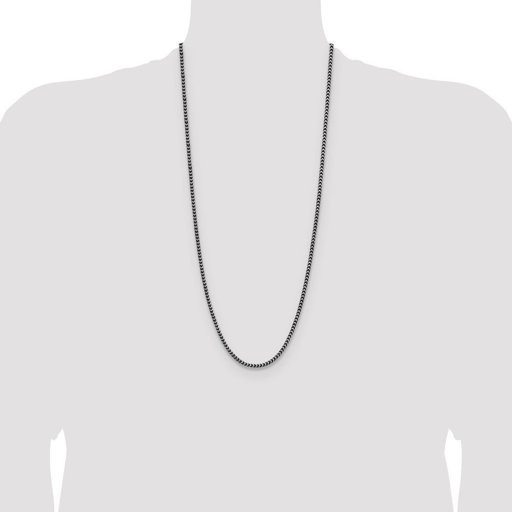 Sterling Silver Antiqued 3.1mm Diamond-Cut Square Franco Chain Necklace 30"