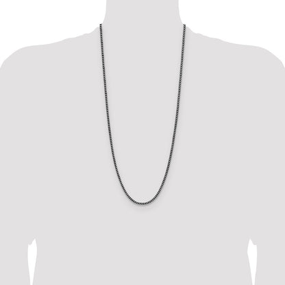 Sterling Silver Antiqued 3.1mm Diamond-Cut Square Franco Chain Necklace 30"
