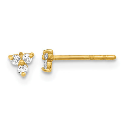 14k Yellow Gold Polished CZ Triangle Stud Earrings