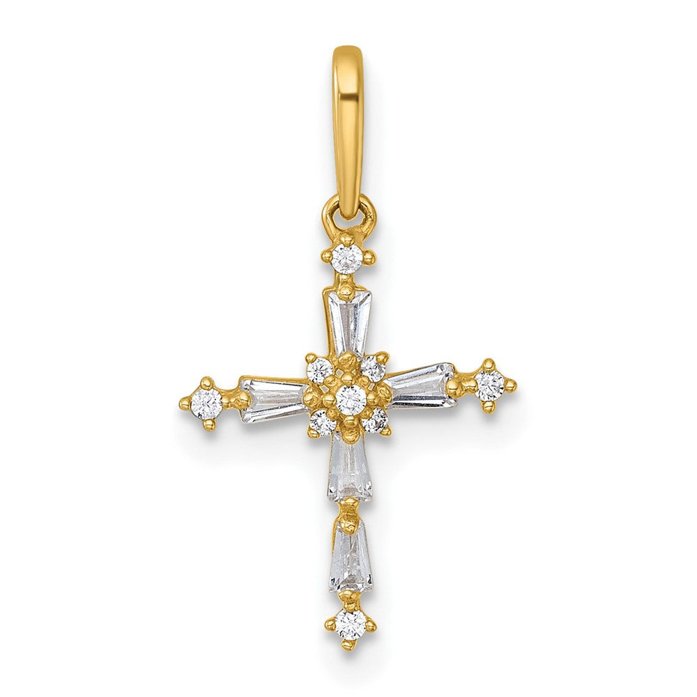 14k Yellow Gold Polished Fancy CZ Cross Pendant