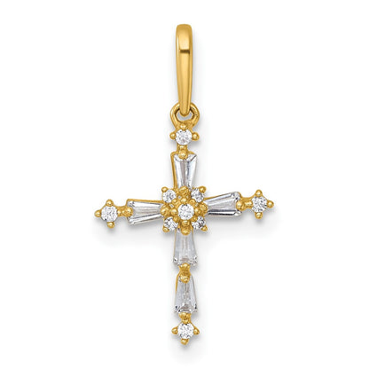 14k Yellow Gold Polished Fancy CZ Cross Pendant