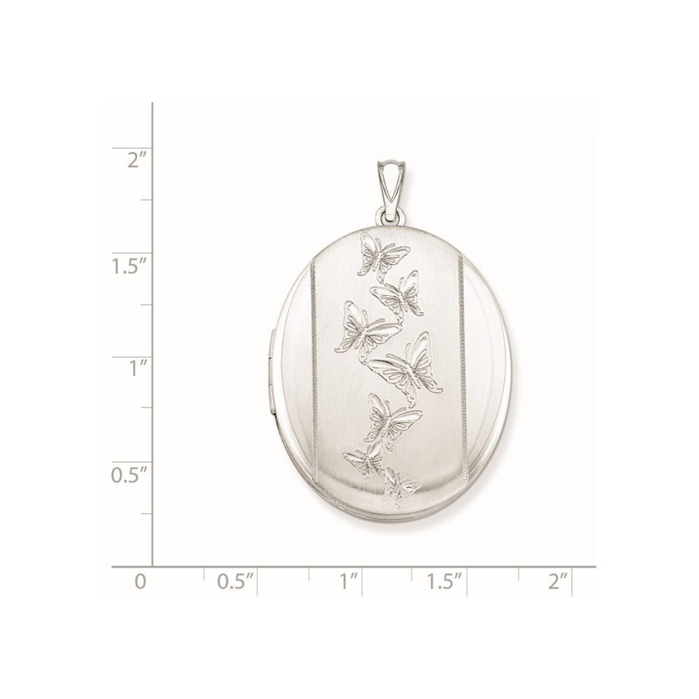 Sterling Silver Rhodium-plated Butterflies 34mm Oval Locket Pendant