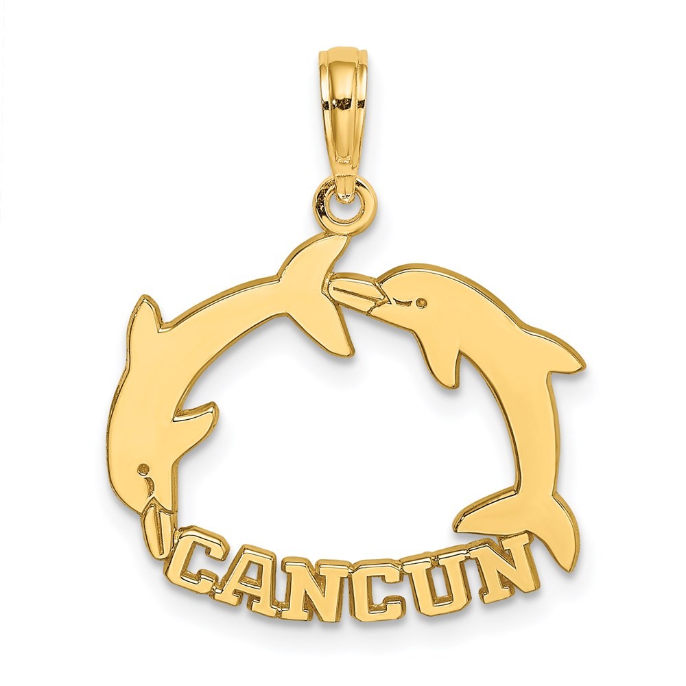 14k Yellow Gold CANCUN Double Jumping Dolphin Charm Pendant