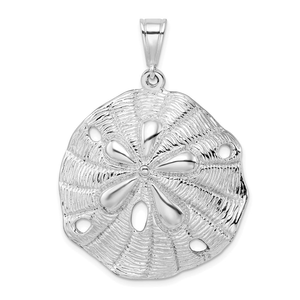 Sterling Silver Rhodium-Plated Polished and Textured Beveled Sand Dollar Pendant