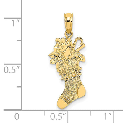 14k Yellow Gold Polished Christmas Stocking Charm Pendant