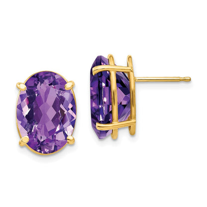 14k Yellow Gold 14x10mm Oval Amethyst Stud Earrings