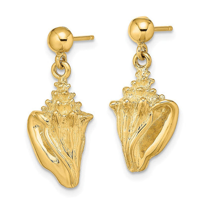 14k Yellow Gold Conch Shell Dangle Earrings