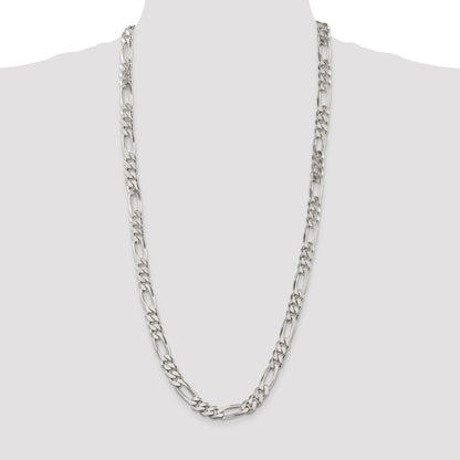 Sterling Silver 9mm Figaro Chain Necklace 30"