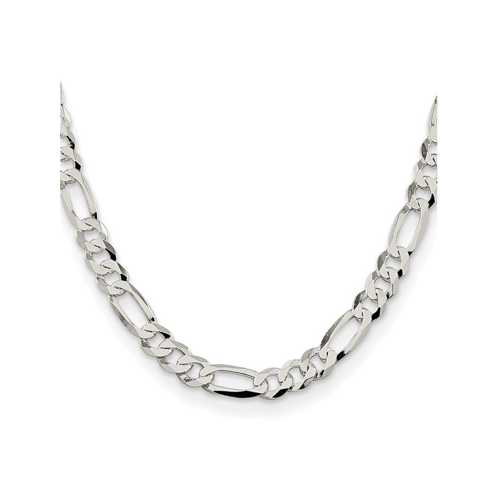Sterling Silver 8.5mm Lightweight Flat Figaro Chain Necklace 22"
