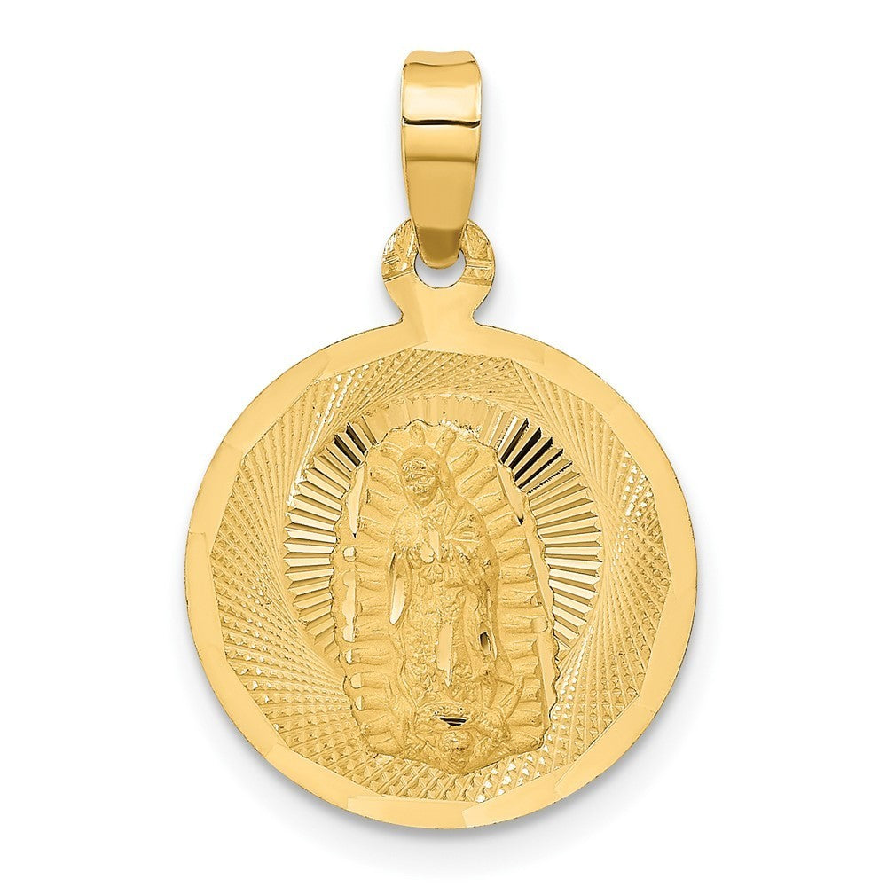 14k Yellow Gold Polished Diamond-Cut Lady Of Guadalupe Circle Pendant