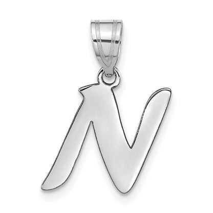 14k White Gold Polished Script Letter N Initial Pendant