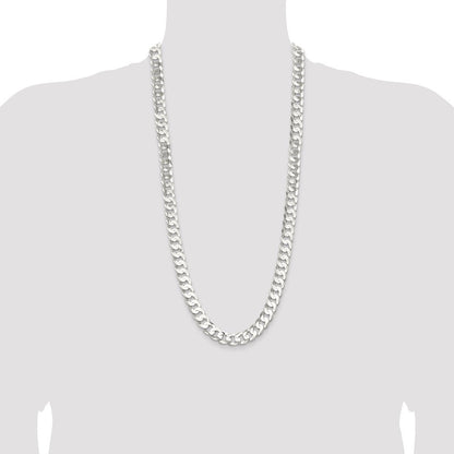 Sterling Silver 11.9mm Concave Beveled Curb Chain Necklace 30"