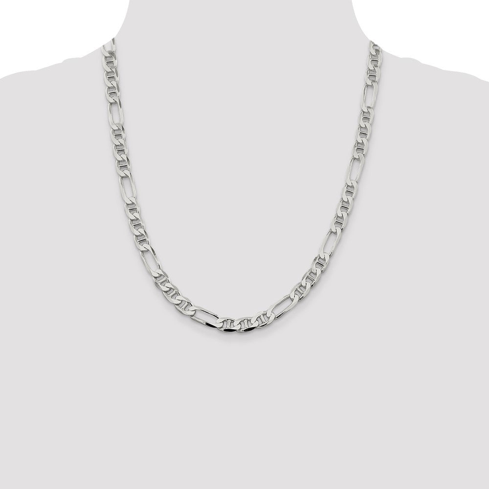 Sterling Silver 7.5mm Figaro Anchor Chain Necklace 22"