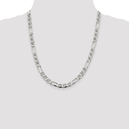 Sterling Silver 7.5mm Figaro Anchor Chain Necklace 22"