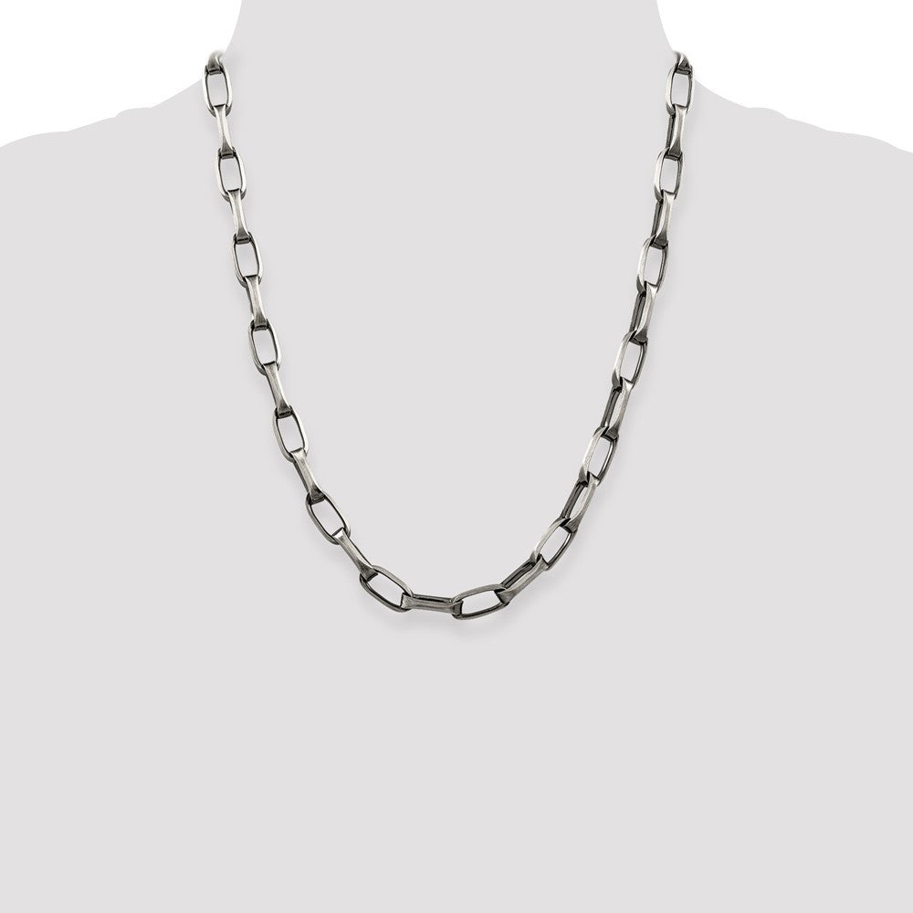 Sterling Silver Antiqued 8mm Elongated Open Link Chain Necklace 22"