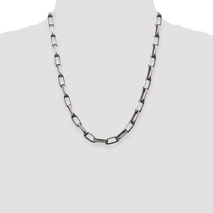 Sterling Silver Antiqued 8mm Elongated Open Link Chain Necklace 22"