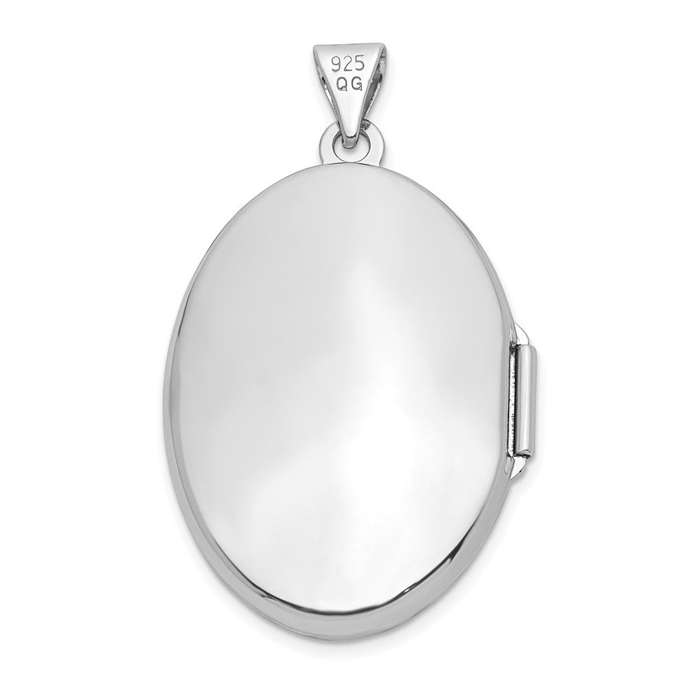 Sterling Silver Rhodium-plated Oval Cross Locket Pendant