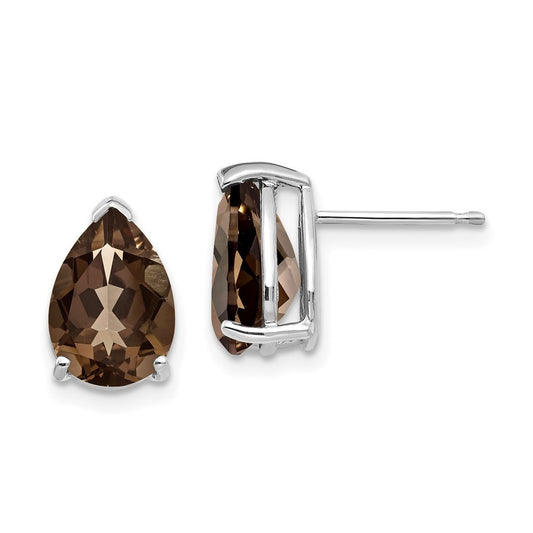 14k White Gold  10x7 Pear Smoky Quartz Stud Earrings