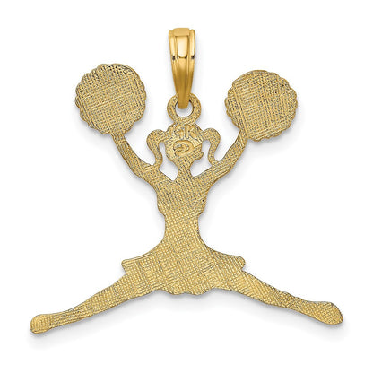 14k Yellow Gold Cheerleader Jumping with Pom-Poms Charm Pendant