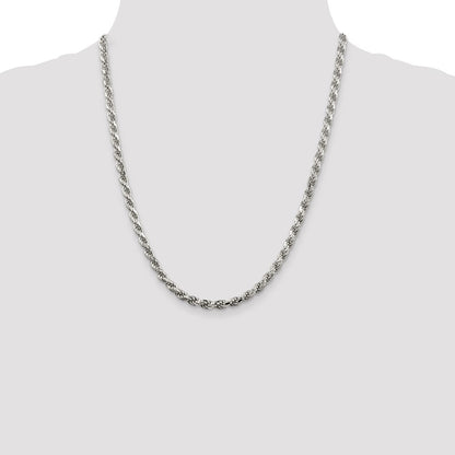 Sterling Silver 4.6mm Diamond-cut Rope Chain Necklace 22"
