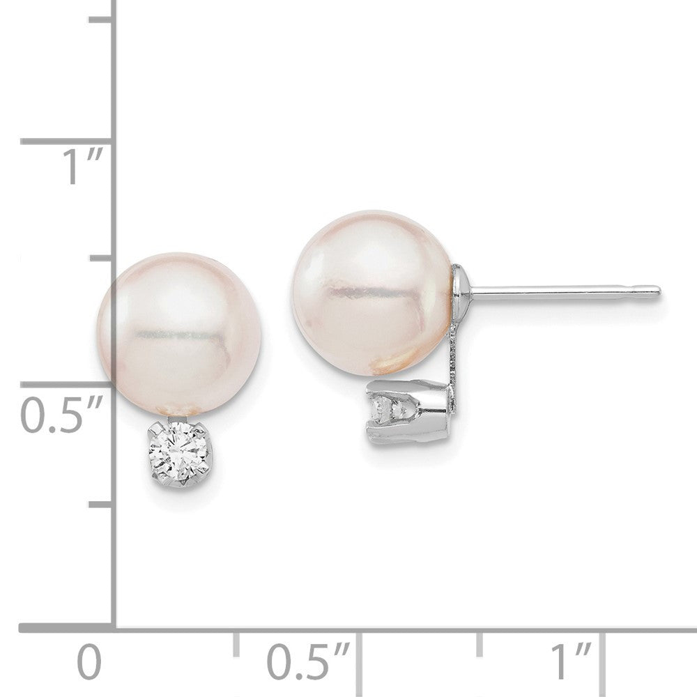 14k White Gold 8-9mm Akoya Saltwater Cultured Pearl & Diamond Stud Earrings