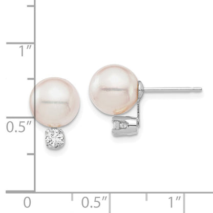 14k White Gold 8-9mm Akoya Saltwater Cultured Pearl & Diamond Stud Earrings