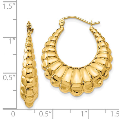 14k Yellow Gold Polished Scalloped Hollow Hoop Earrings